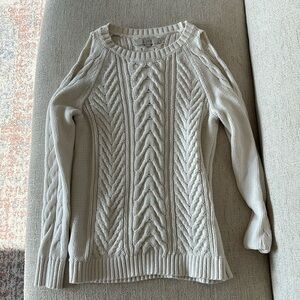 Loft shoulder cutout cable knit sweater, size small, cream